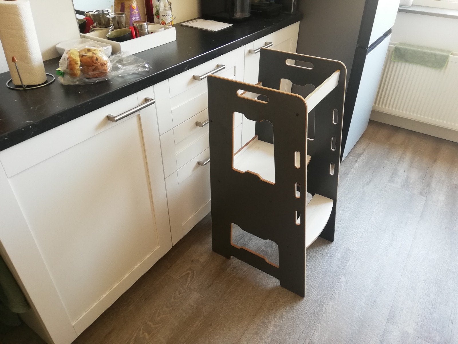 Houten keukenhulp / leertoren antraciet, Ophalen, Zo goed als nieuw