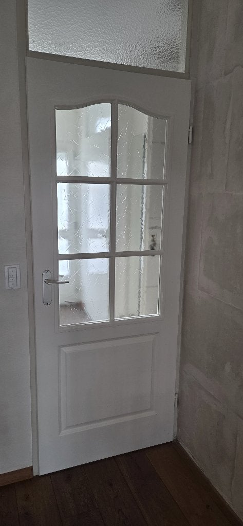 Stijlvolle opdekbinnendeur met glas, Ophalen, Gebruikt, Minder dan 80 cm, Binnendeur