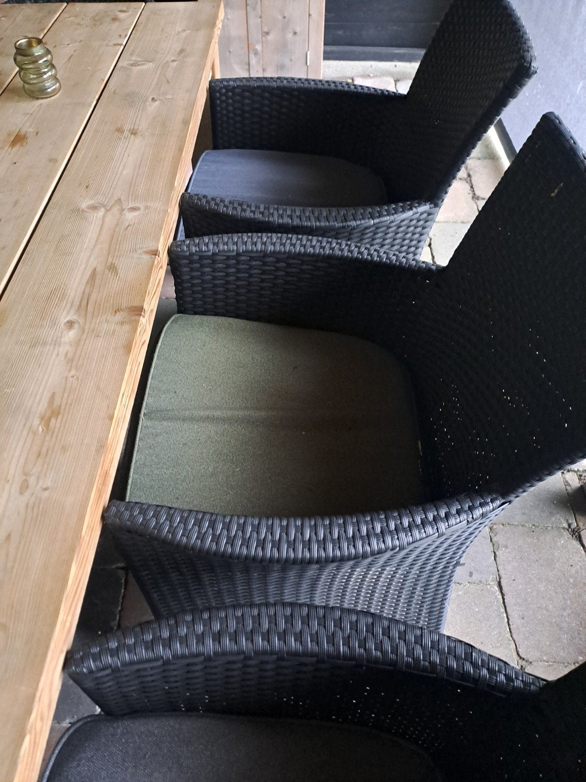 Zwarte Wicker Tuinstoelen met Kussens - Set van 8, Tuin en Terras, Ophalen, Gebruikt, Wicker
