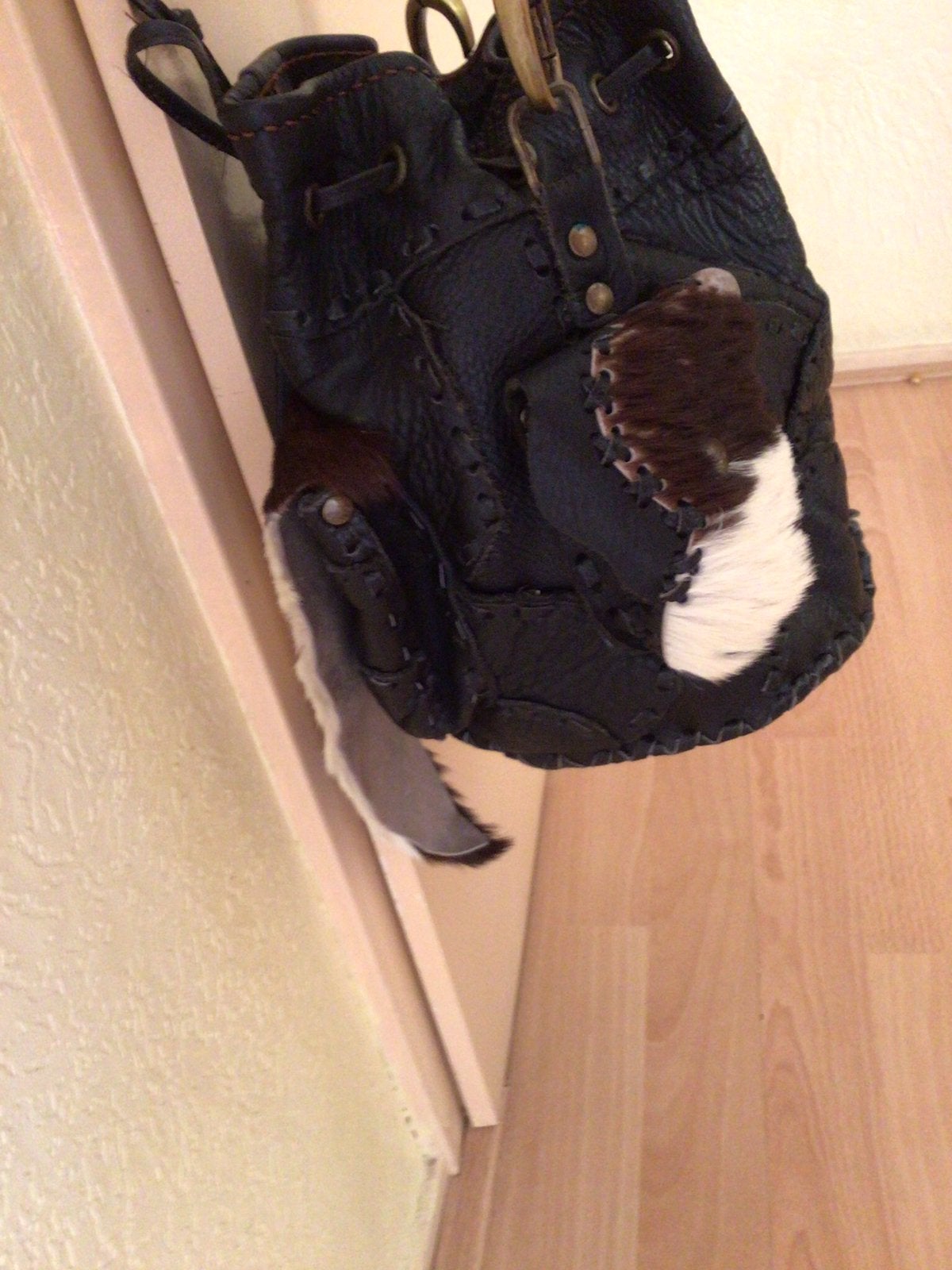 Lether tas zwarte kleur, Ophalen of Verzenden, Zo goed als nieuw