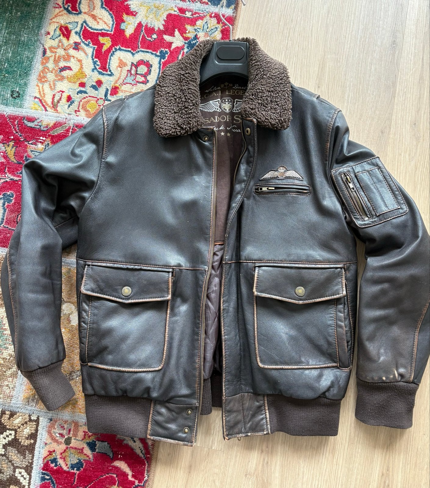 Heren Leren Pilotenjack met Bontkraag - Arma Men, Kleding | Heren, Ophalen of Verzenden, Zo goed als nieuw, Maat 48/50 (M), Bruin