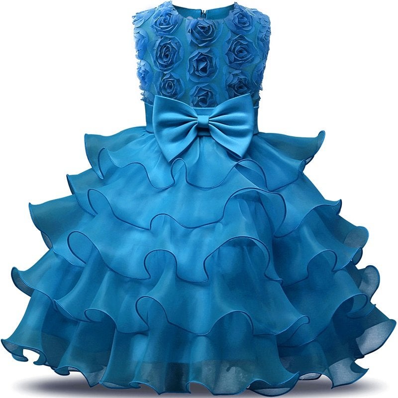 Blauwe meisjes bloemen jurk prinsessenjurk prinsessen kinder, Kinderen en Baby's, Verzenden, Nieuw, 110 t/m 116, Meisje