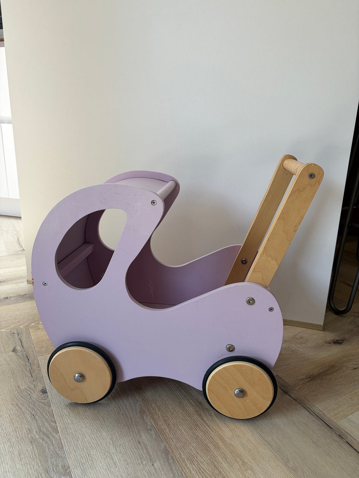 Houten poppenwagen / loopwagen - Lila, Ophalen, Gebruikt, Duw- of Trekspeelgoed