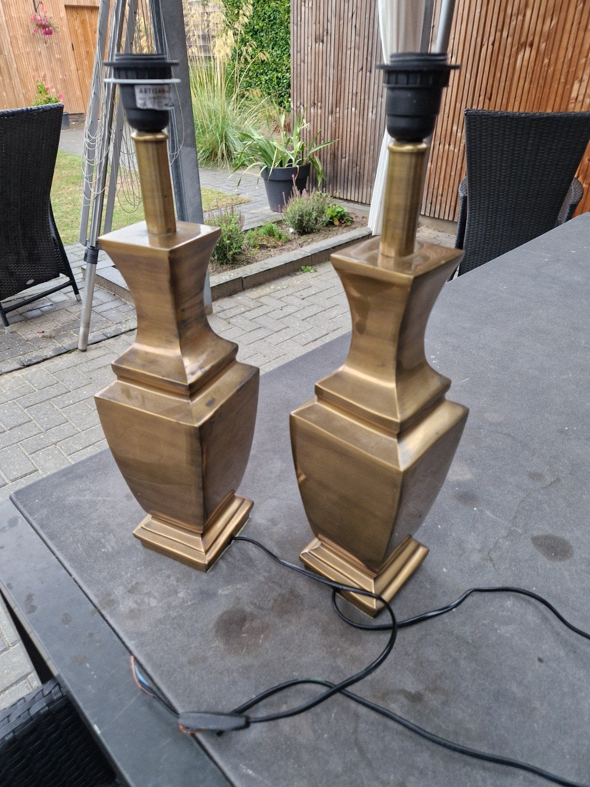 Set van 2 metalen tafellampen - Klassiek design, Goud, Zo goed als nieuw, Design, E27 (groot)