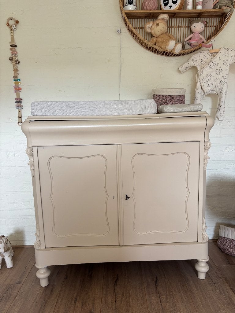 Brocante commode crème, Ophalen, Minder dan 50 cm, 100 cm of meer, Zo goed als nieuw
