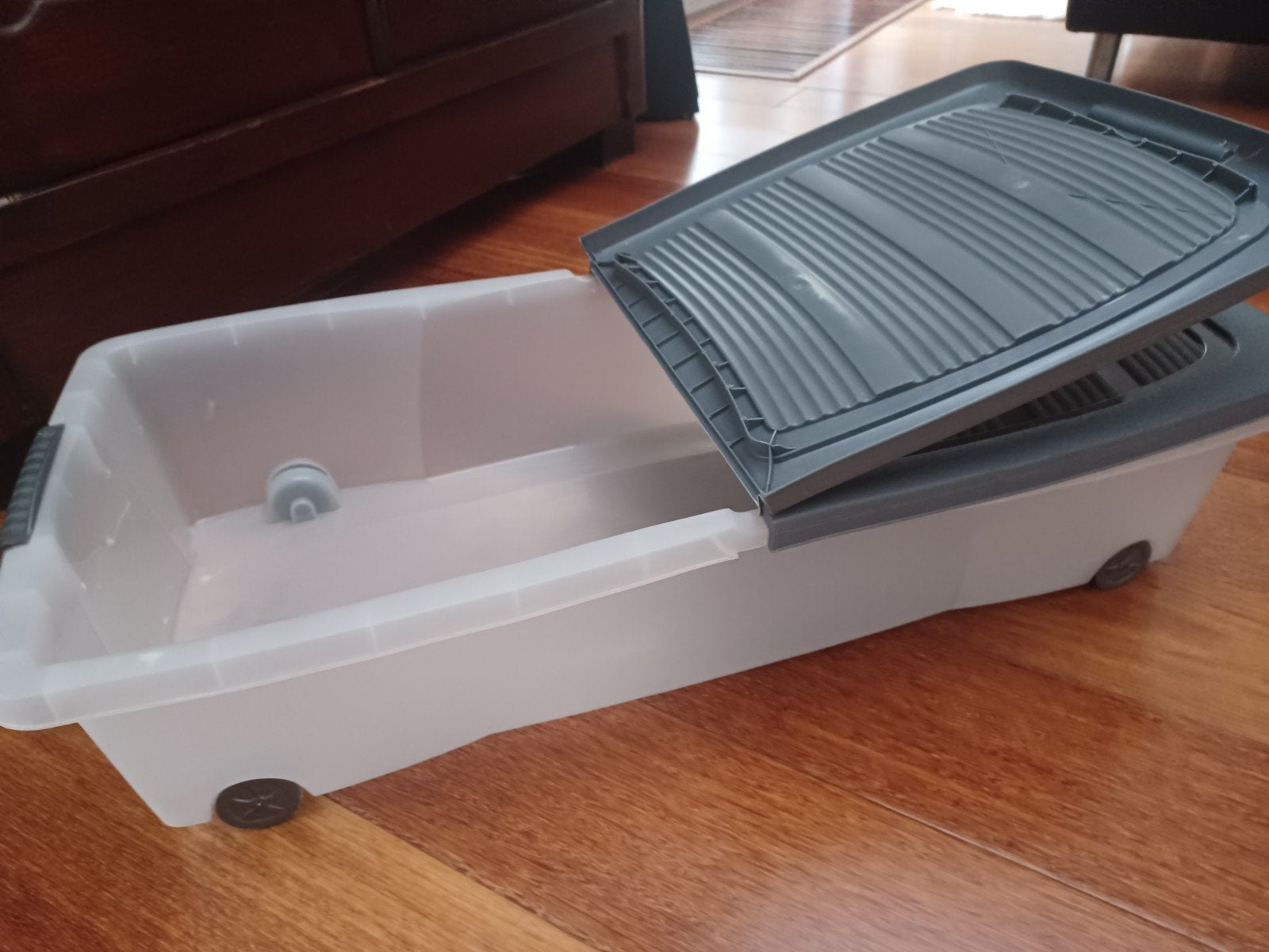 Opbergbox op wielen met deksel - Transparant/Grijs, Ophalen, Gebruikt, 50 tot 100 cm, Minder dan 50 cm