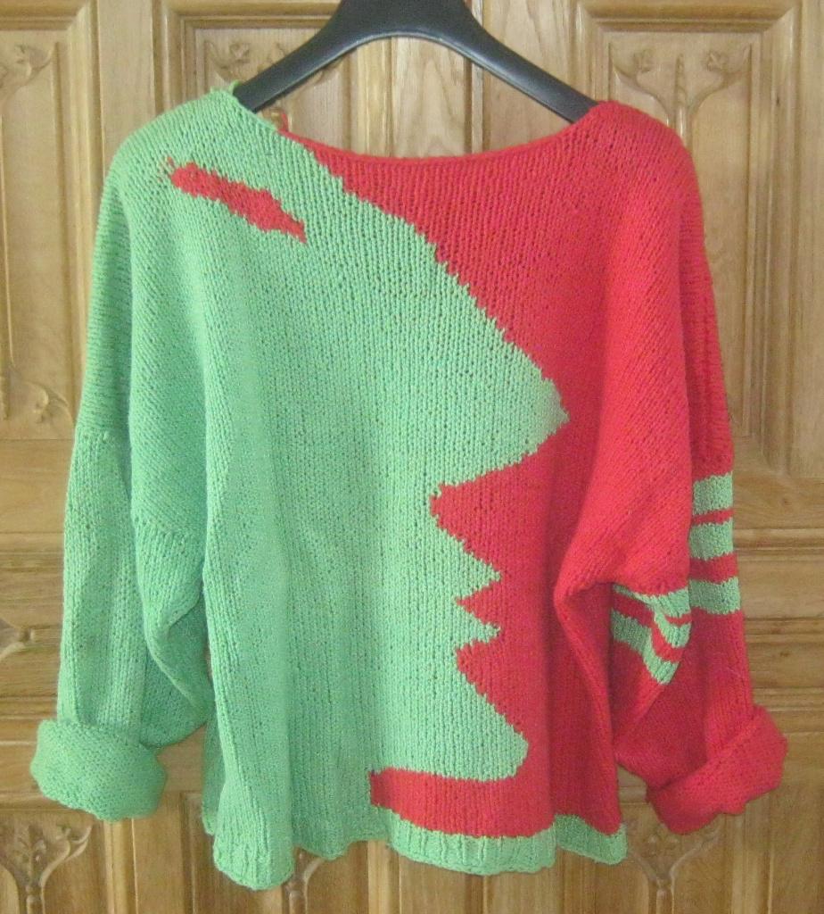 Trui gebreide handgebreide trui XXL rood/groen, Ophalen of Verzenden, Zo goed als nieuw, Maat 52/54 (L), Overige kleuren