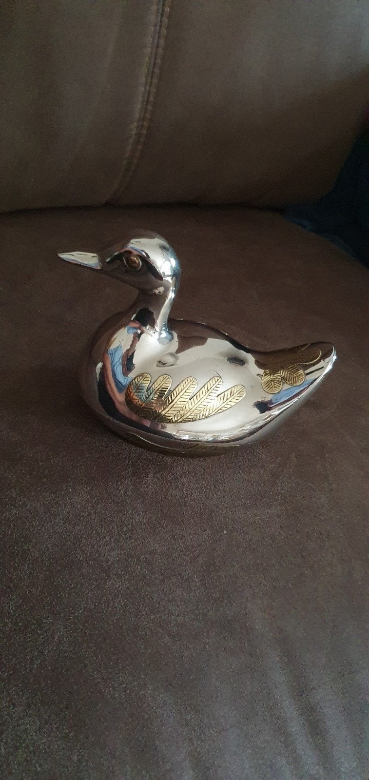 Grote Vintage Tinnen Eend Sieradendoos / Dekseldoos (15 cm), Ophalen of Verzenden, Koper