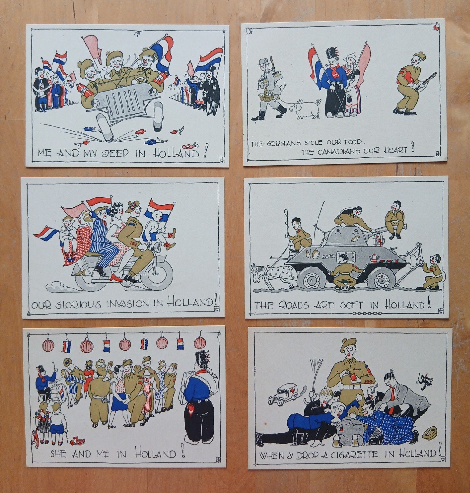 Set van 6 Canadese bevrijdingsansichtkaarten WOII, Ophalen of Verzenden, 1980 tot heden