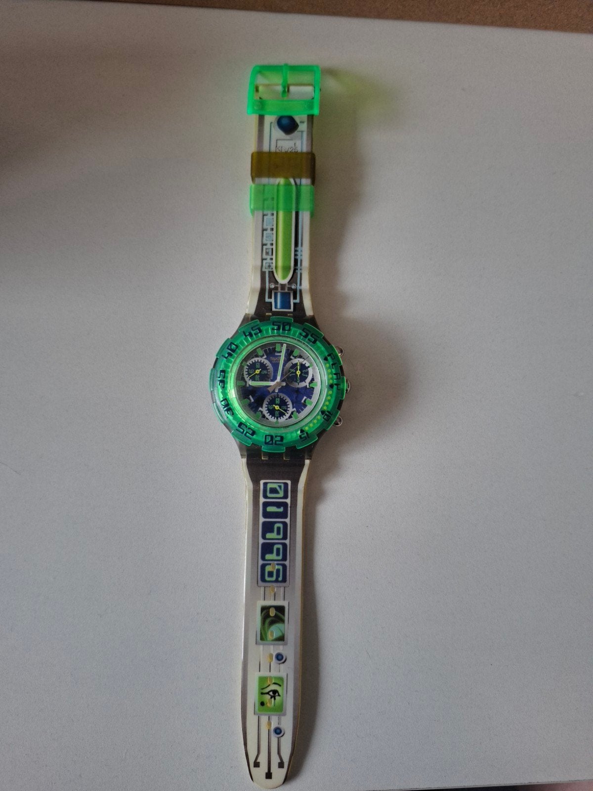 Swatch Aqua-Chrono "Control Panel"(model SBM104) 1996, Kunststof, Polshorloge, Swatch, Kunststof