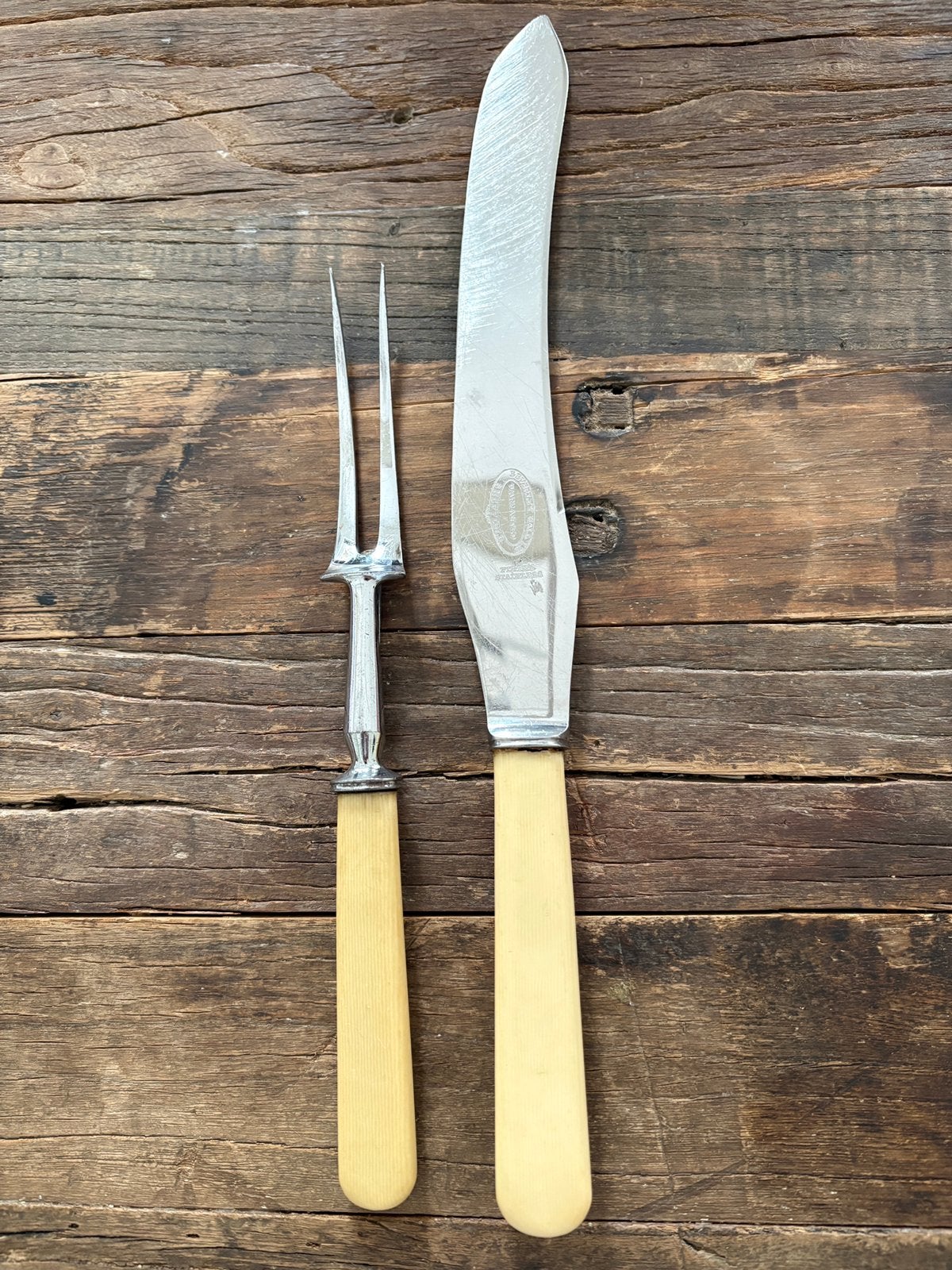 Vintage Sheffield carving set - vleesmes & vleesvork, Verzenden