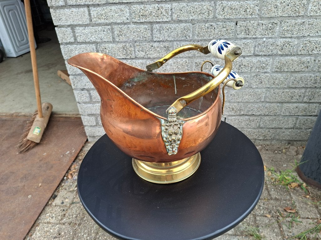 gave rood met geel koperen bolle ketel, Antiek en Kunst, Ophalen of Verzenden