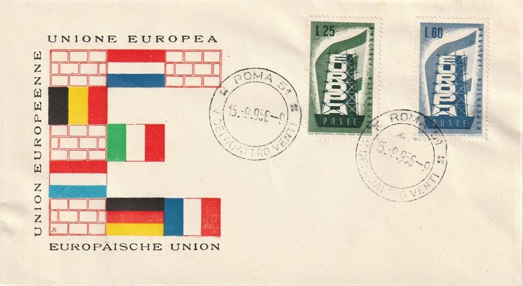 1956 FDC Italië Europa Steiger, Postzegels en Munten, Postzegels | Eerstedagenveloppen, Ophalen of Verzenden, Onbeschreven, Europa