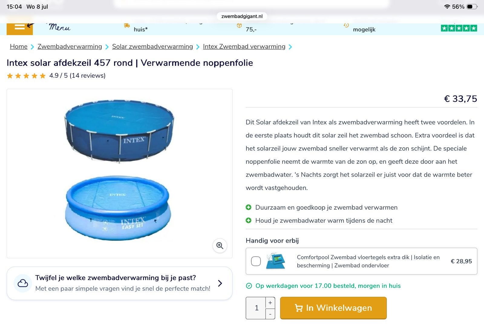 Intex solar Afdekfolie 4.57 doorsnede., Tuin en Terras, Minder dan 80 cm, Rond, Nieuw, Ophalen of Verzenden