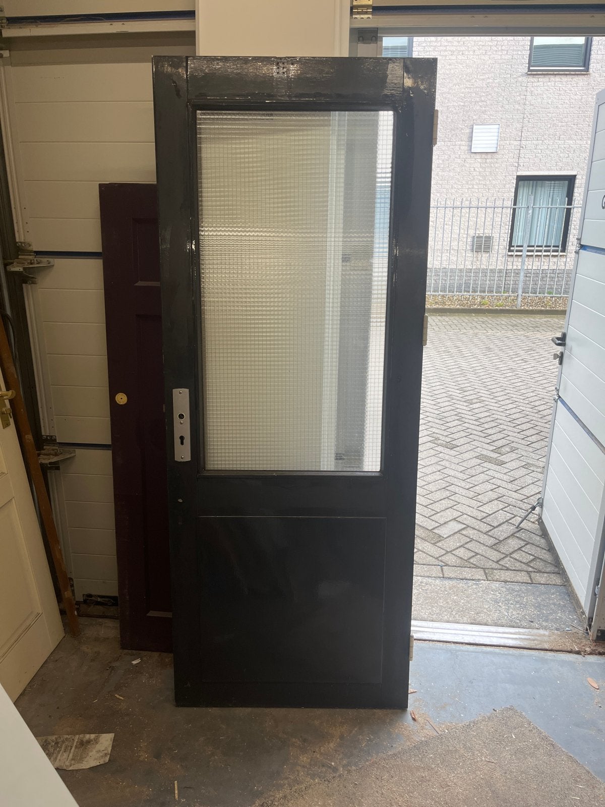 Balkondeur met enkel draadglas, Doe-het-zelf en Verbouw, Deuren en Horren, Gebruikt, 80 tot 100 cm, Binnendeur, Ophalen of Verzenden