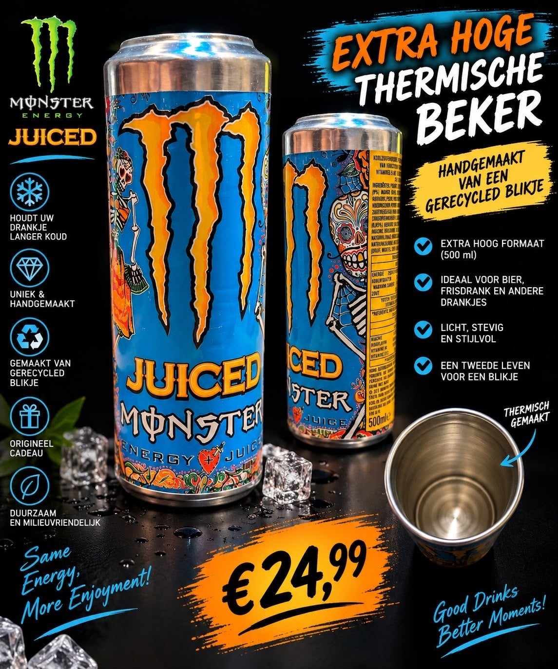 Monster Energy Thermische Beker - Gerecycled Blikje, Meerkleurig, Nieuw, Ophalen of Verzenden, Metaal