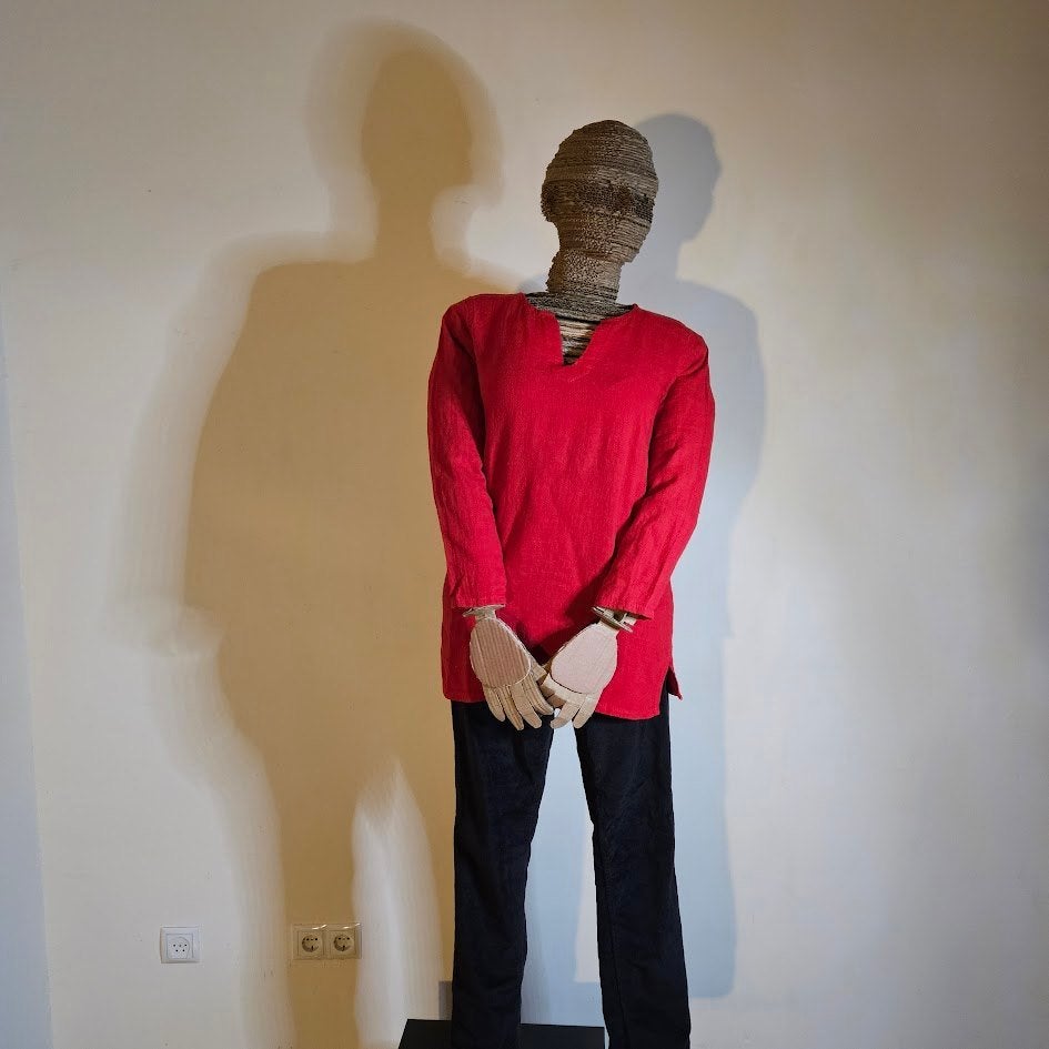 Mytholon rood linnen shirt met V hals mt S, Ophalen of Verzenden, Gebruikt, Overige typen