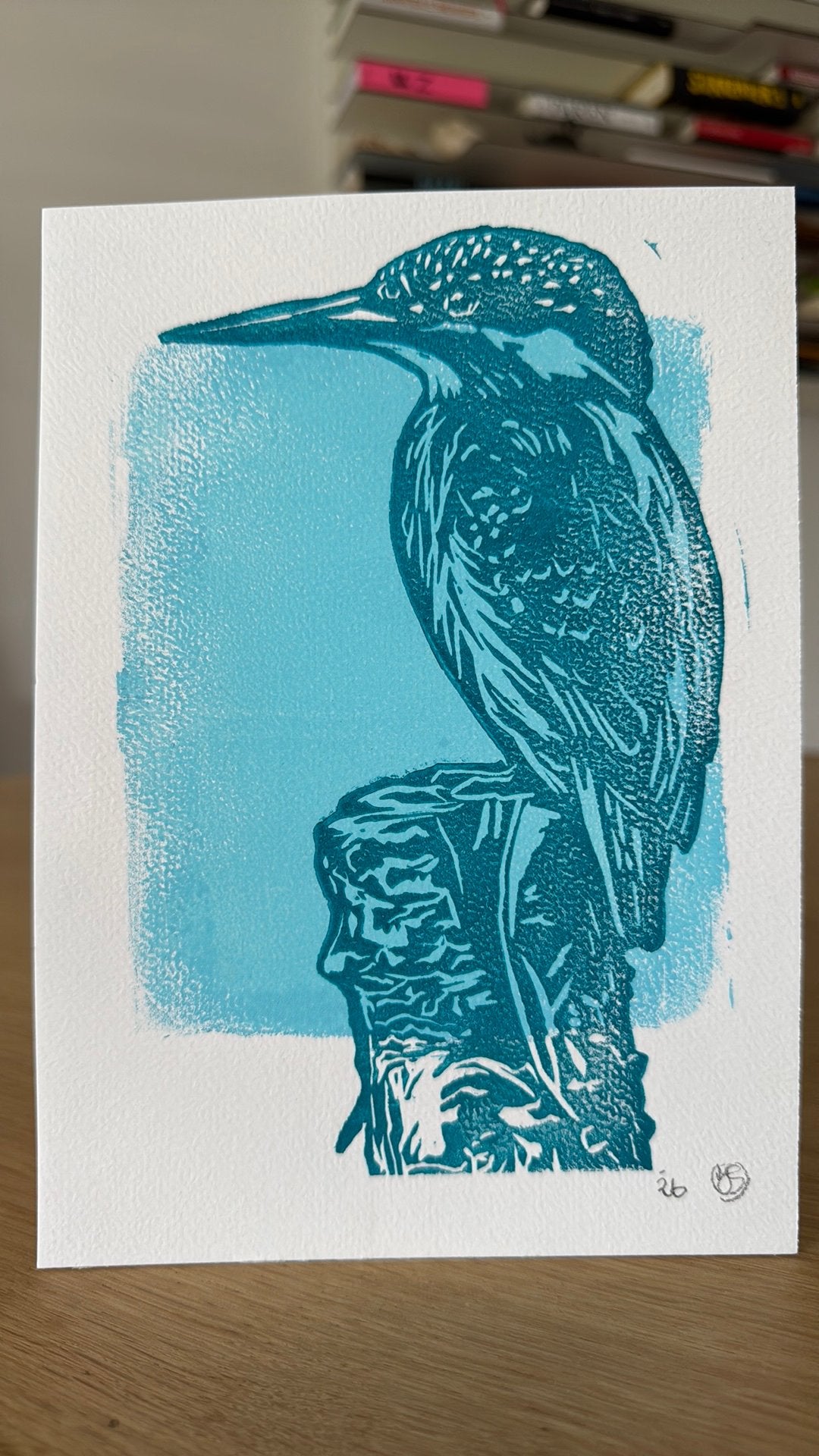 Lino afdruk ijsvogel, Antiek en Kunst, Ophalen of Verzenden
