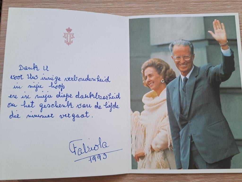 Bedankkaart Koningin Fabiola, Ophalen of Verzenden, Zo goed als nieuw, Buitenland, Kaart, Foto of Prent