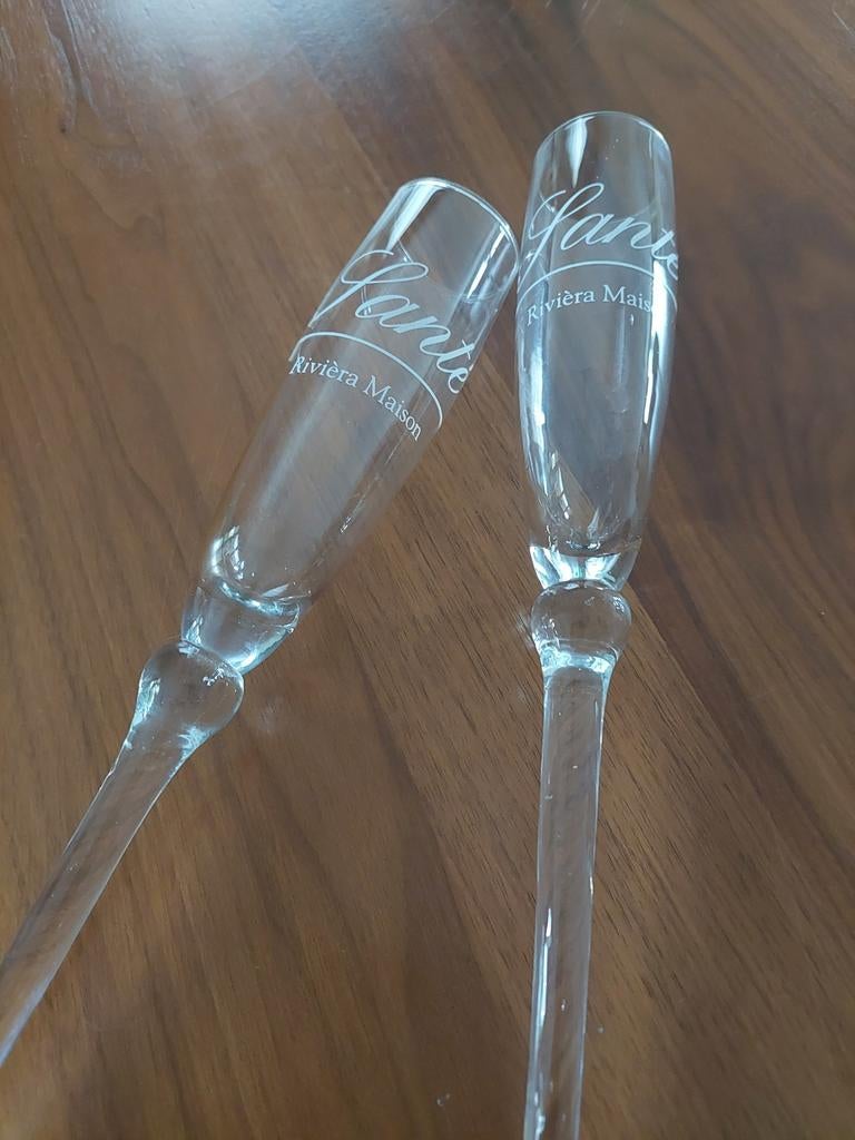 2 mooie champagneglazen van Riviera Maison, Ophalen, Zo goed als nieuw, Overige typen
