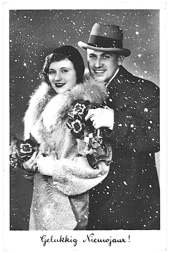 967575	Vintage	Man	Vrouw	nieuwjaar	1934	Gelopen met zegel, Ophalen of Verzenden, 1920 tot 1940, Gelopen, Feest(dag)