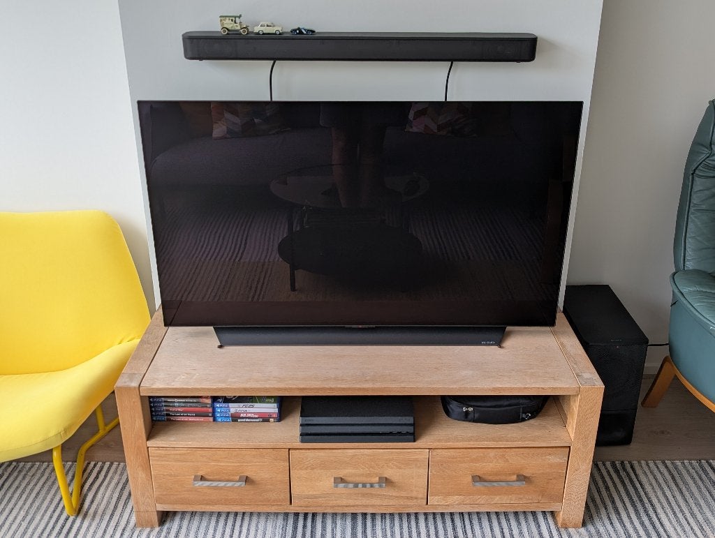 Massief eiken tv-meubel 120 cm met lades, Huis en Inrichting, Gebruikt, 100 tot 150 cm, Eikenhout, Ophalen of Verzenden