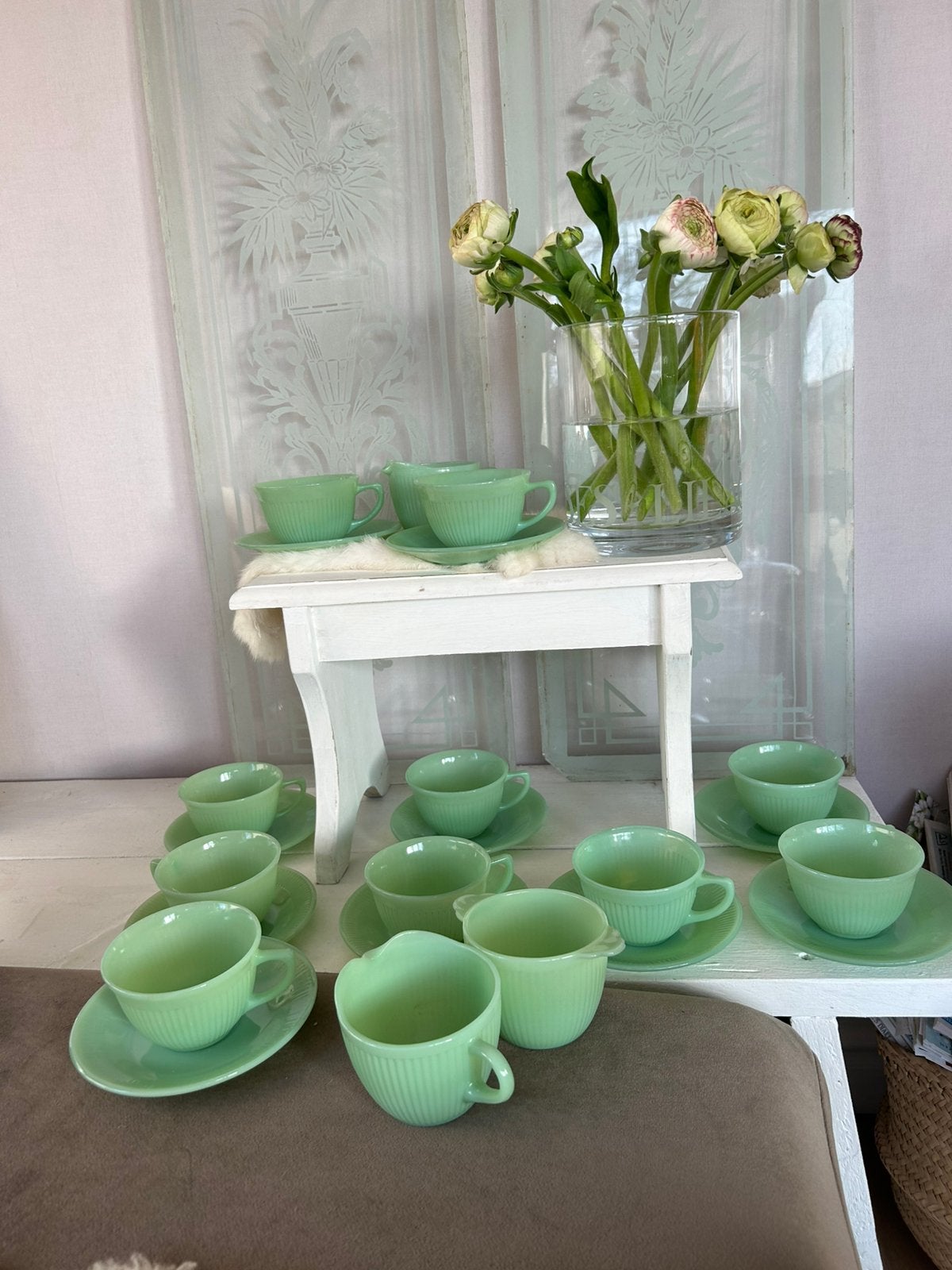 Jadeite Fireking sntiek Amerikaans ovenglas 10 pers izgst, Ophalen
