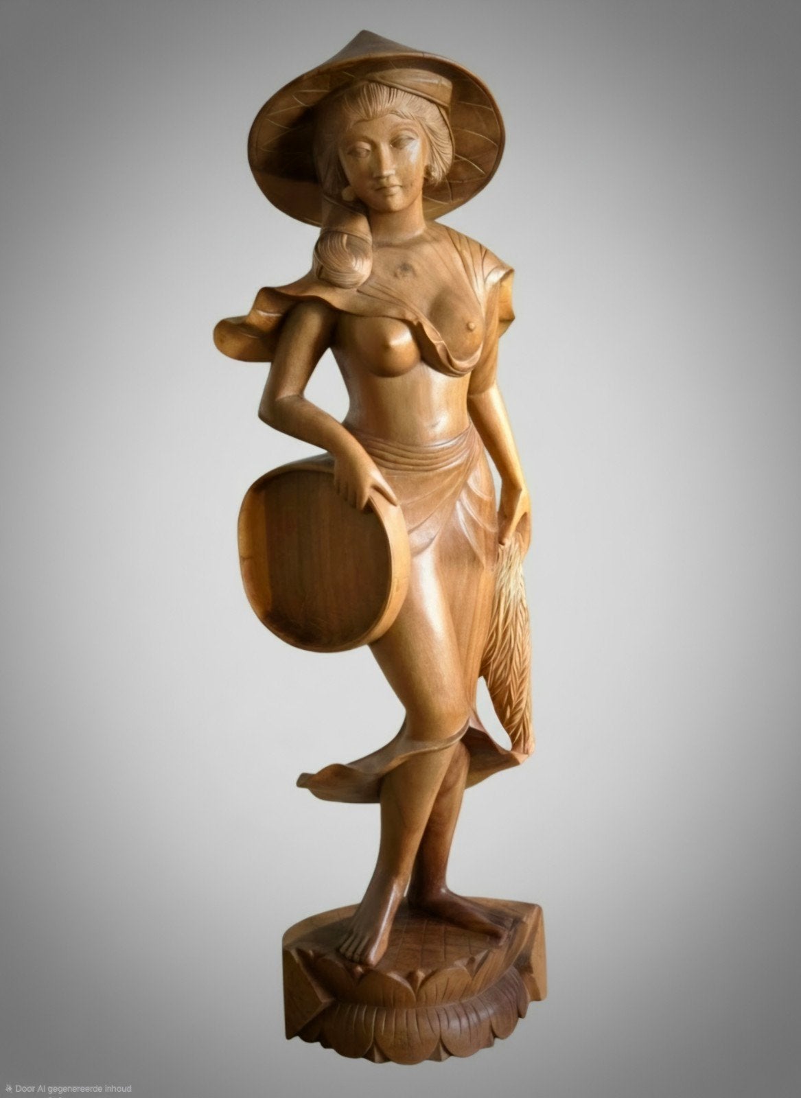 Handgesneden houten Indonesische rijstvrouw 10,4kg 101cm (!), Antiek en Kunst, Ophalen, Houtsnijwerk, Handgemaakt, 1 meter - 2 meter