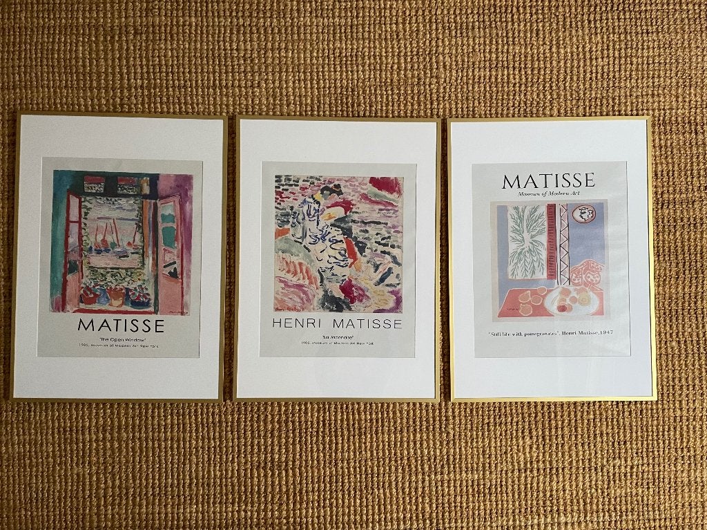 Set van 3 ingelijste Matisse posters met passe-partout, Huis en Inrichting, Ophalen, 50 – 75, Zo goed als nieuw, Foto of Poster