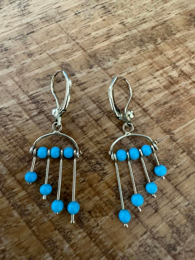 Antiek vintage verguld double oorbellen turquoise, Overige materialen, Hangers, Ophalen of Verzenden, Zo goed als nieuw