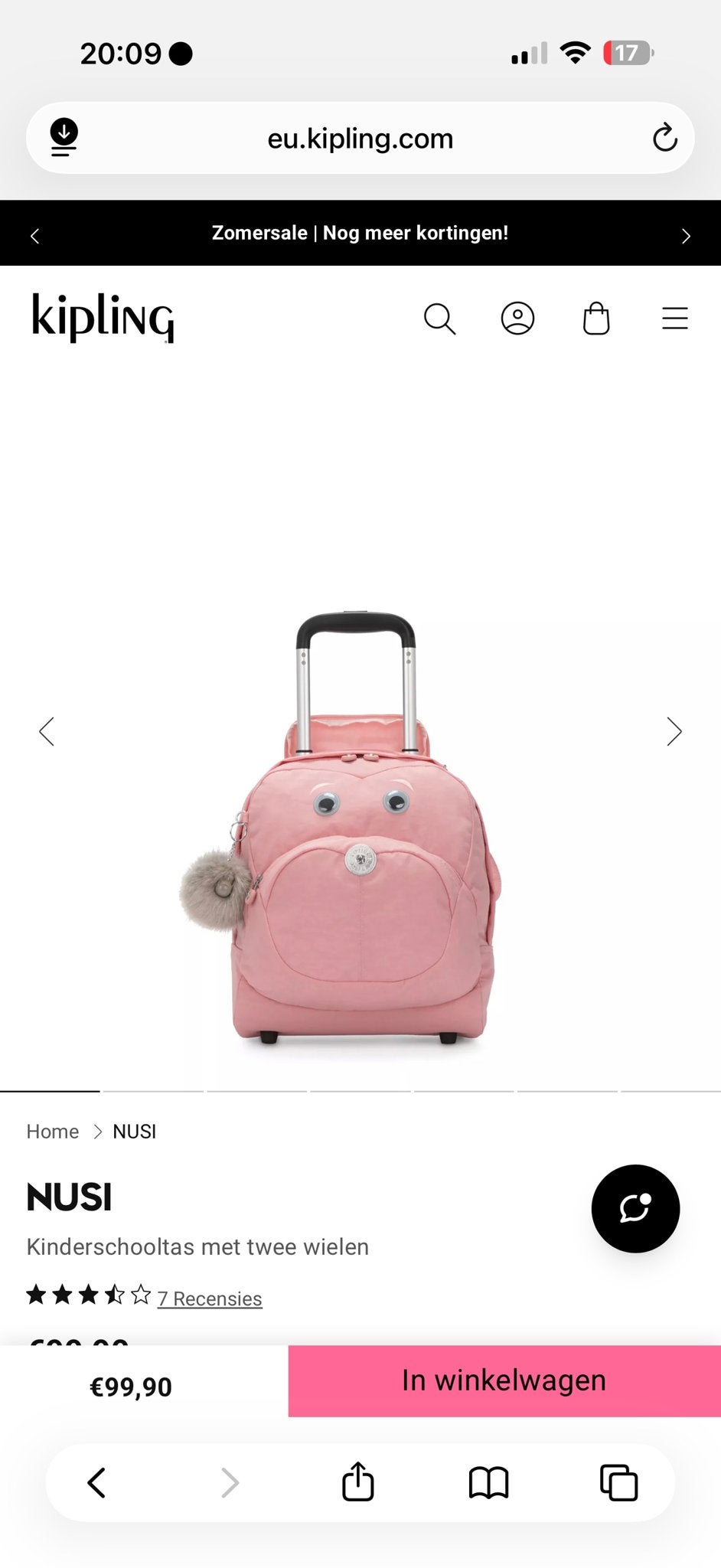 Kipling Nusi Kinder Trolley Rugzak - Roze (Zo goed als nieuw, Ophalen, Zo goed als nieuw