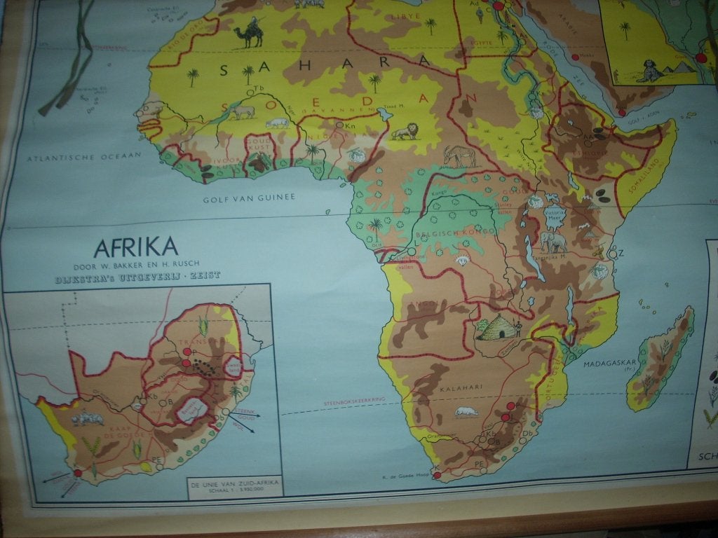 wandkaart -1952 - Afrika - W.Bakker/H.Rusch -  +/-108x80cm, Ophalen, Aardrijkskunde