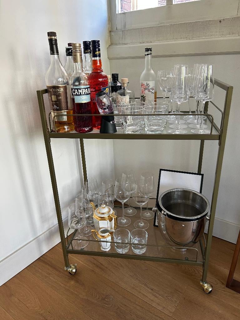 Bar cart / drankentrolley met glas, Ophalen, Zo goed als nieuw