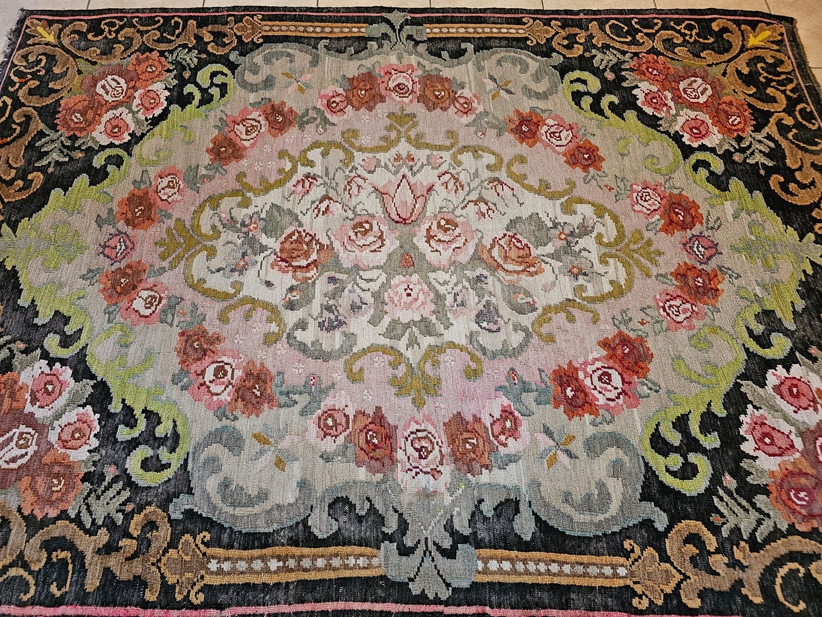 Authentiek Vintage Rozenkelim vloerkleed., Ophalen of Verzenden, Zo goed als nieuw, Rechthoekig, 200 cm of meer