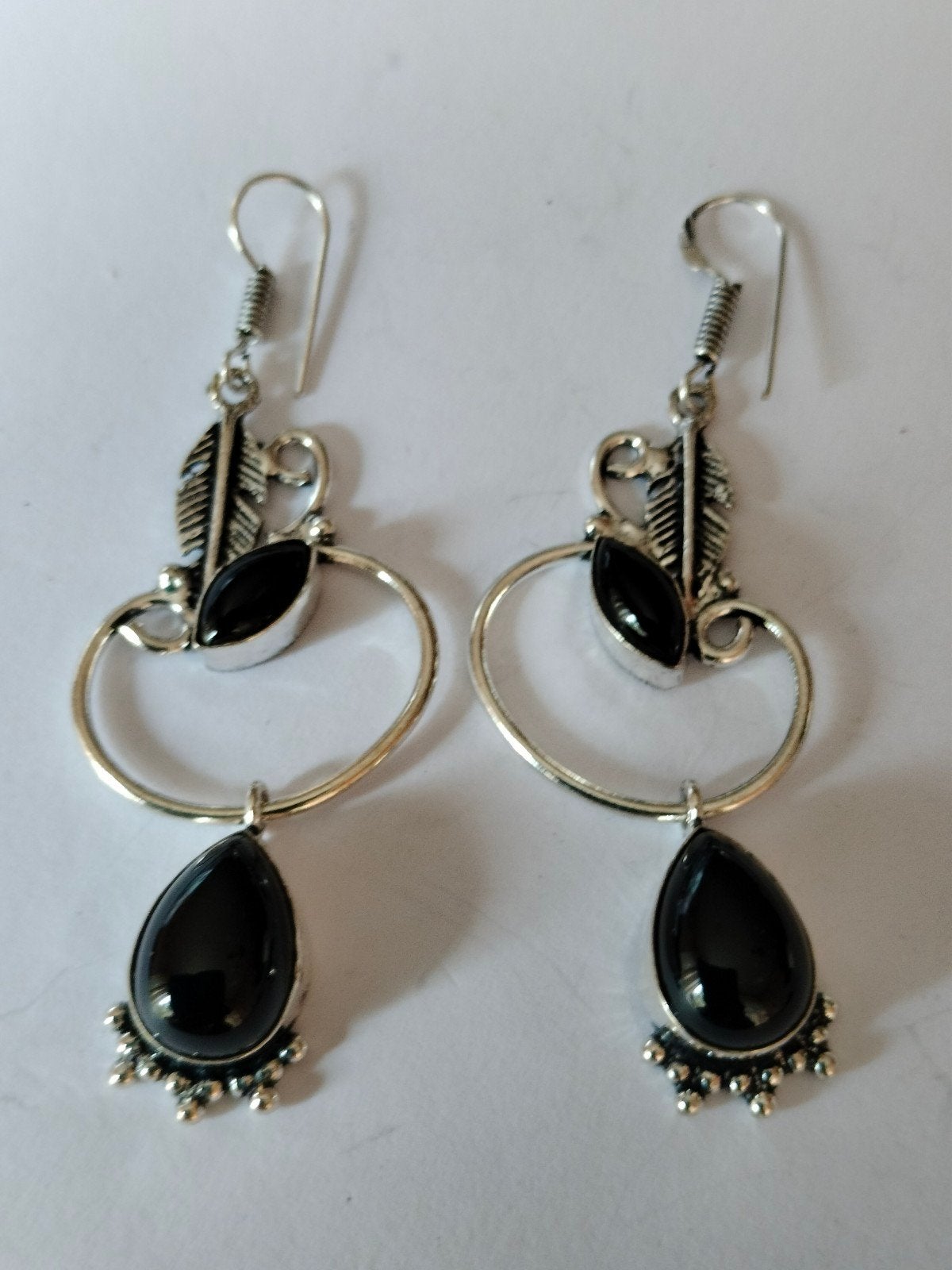 zilveren grote oorbellen met zwart onyx, Sieraden, Tassen en Uiterlijk, Hangers, Zwart, Nieuw, Ophalen of Verzenden