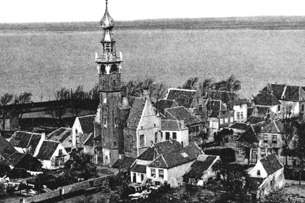 700760 Veere 1938 Z Panorama Gelopen met postzegel, Ophalen of Verzenden, 1920 tot 1940, Gelopen, Zeeland