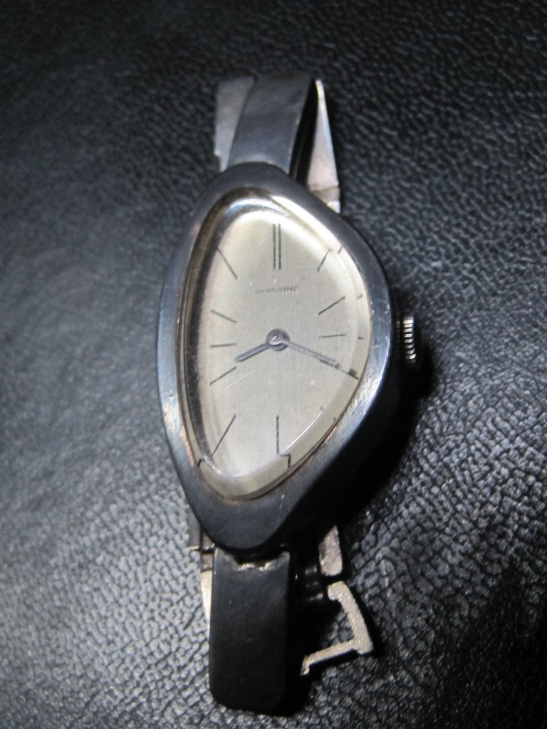 Vintage design GARONNE horloge zilveren band en kast 16,5 cm, Polshorloge, Zilver, Ophalen, Overige merken