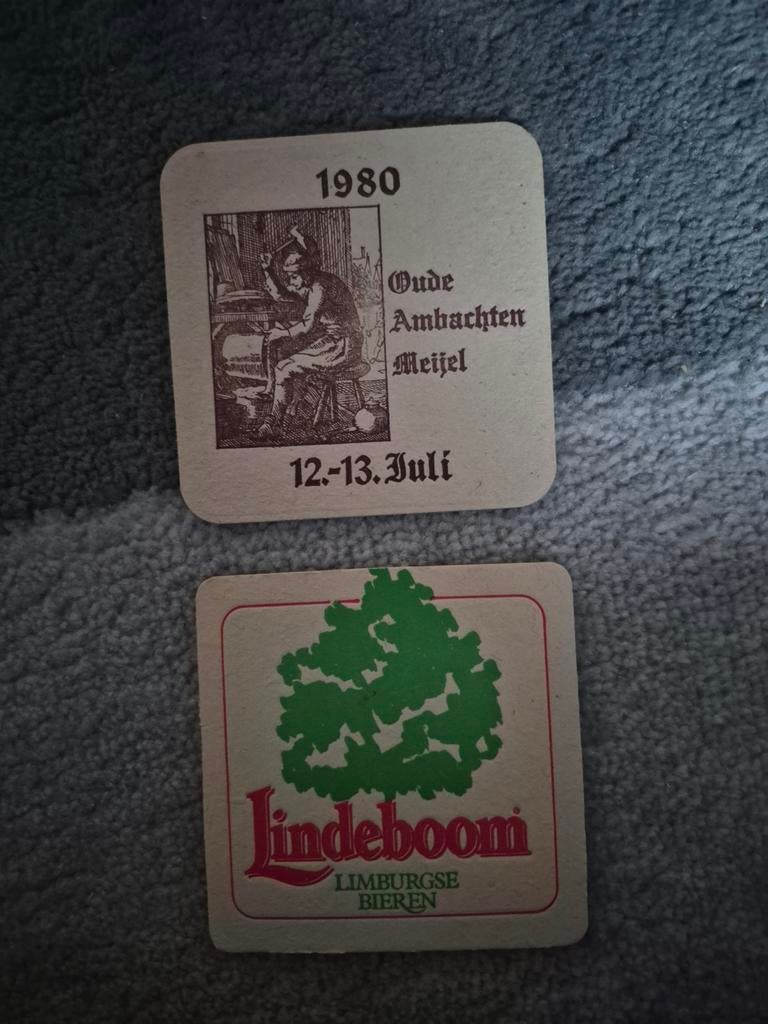 2 Lindeboom bierviltjes Oude Ambachten Meijel 1980, Ophalen of Verzenden, Gebruikt, Viltje(s), Overige merken