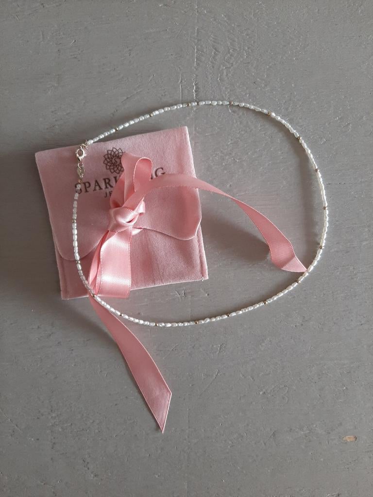 Sparkling Kralen Ketting pearl 2mm Pearl 42cm +2cm als Nieuw, Ophalen of Verzenden, Zo goed als nieuw, Verstelbaar