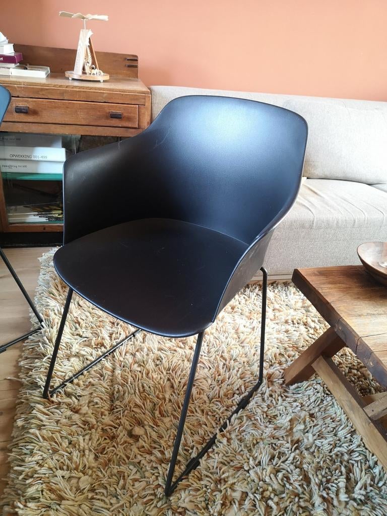 6x Zwarte Tuinstoelen met Metalen Onderstel, Tuin en Terras, Ophalen, Gebruikt, Kunststof