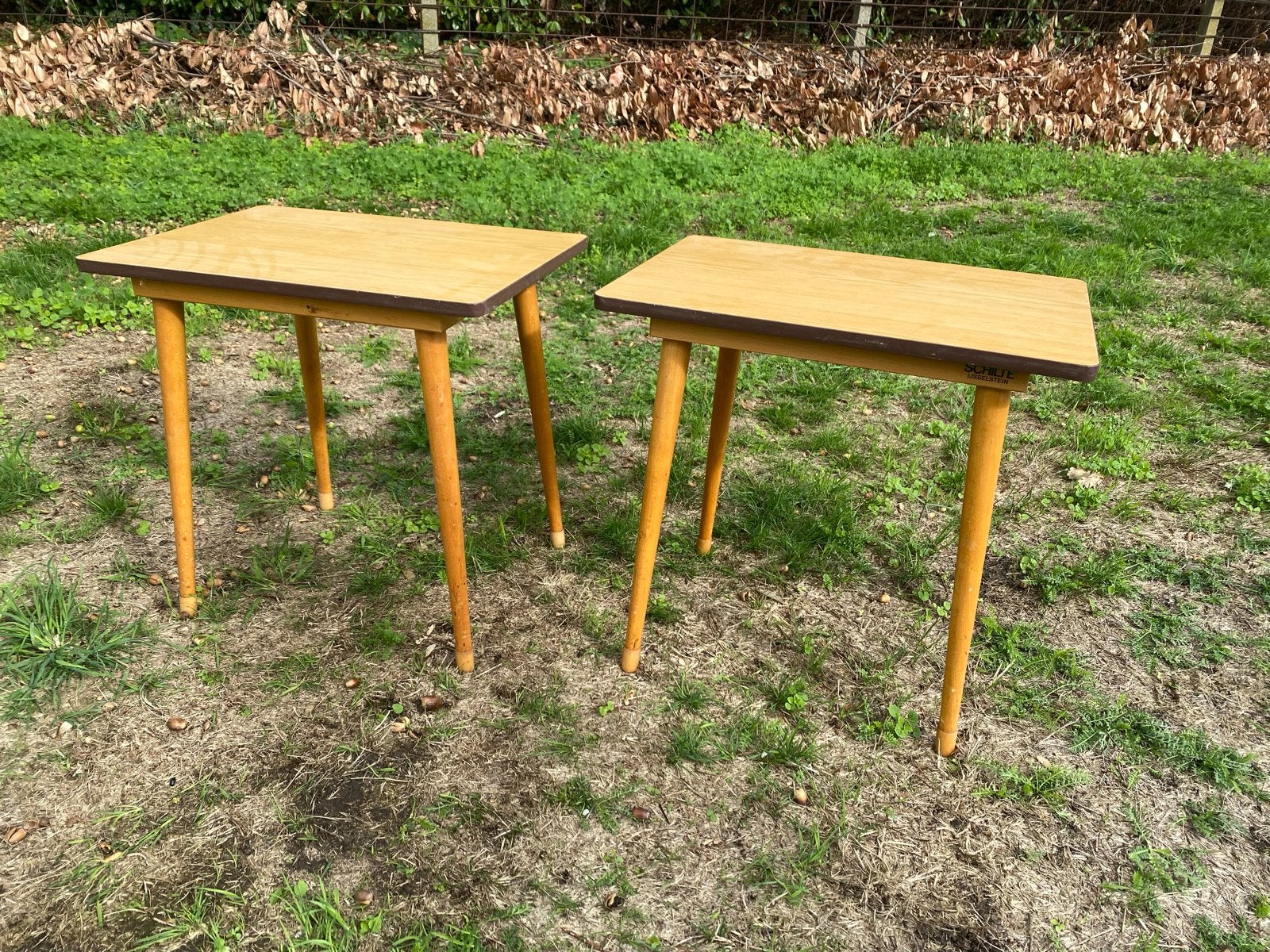 2x Vintage bijzettafels / nachtkastjes - Schilte IJsselstein, Ophalen, Minder dan 45 cm, Minder dan 55 cm, Gebruikt