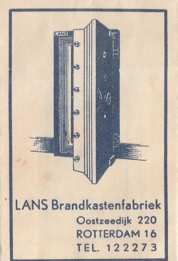 Lans Brandkastenfabriek Oostzeedijk Rotterdam - kluis, Ophalen of Verzenden
