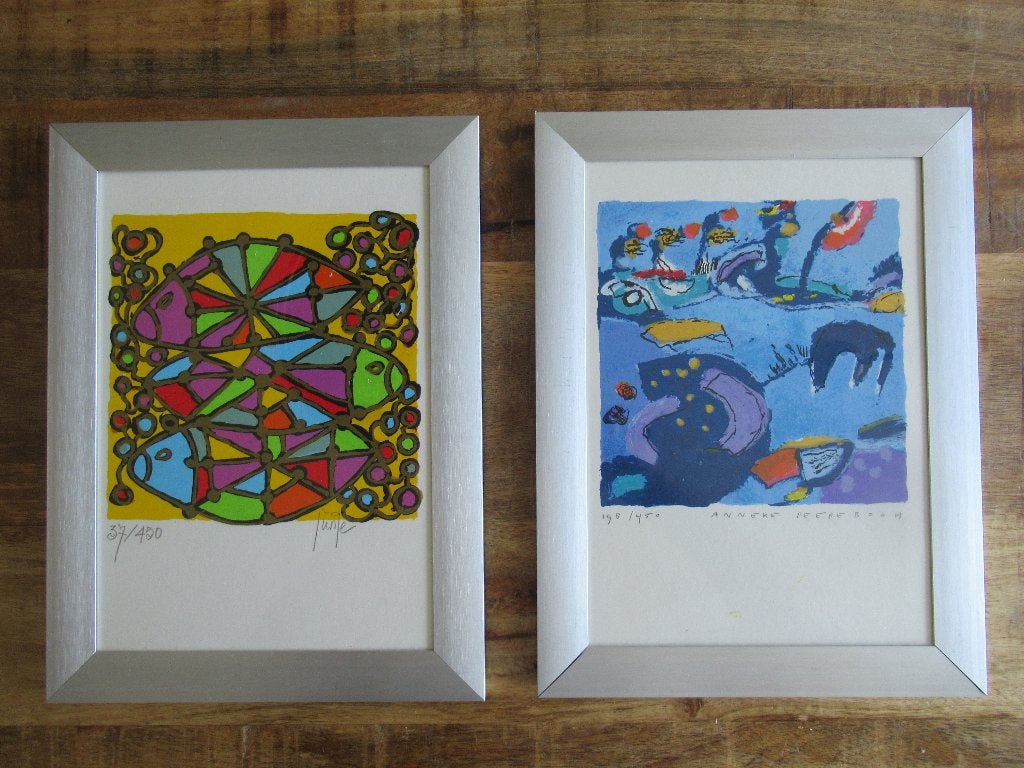 2 schilderij zeefdruk kunst Anneke Peereboom + Margit June, Ophalen of Verzenden, Zeefdruk