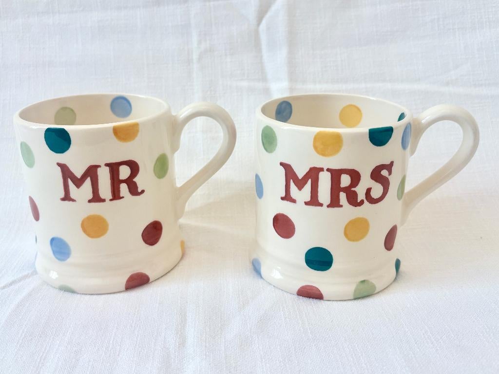 Emma Bridgewater - Polka Dot 'Mr & Mrs', Huis en Inrichting, Keuken | Servies, Verzenden, Zo goed als nieuw, Overige stijlen, Kop(pen) en/of Schotel(s)