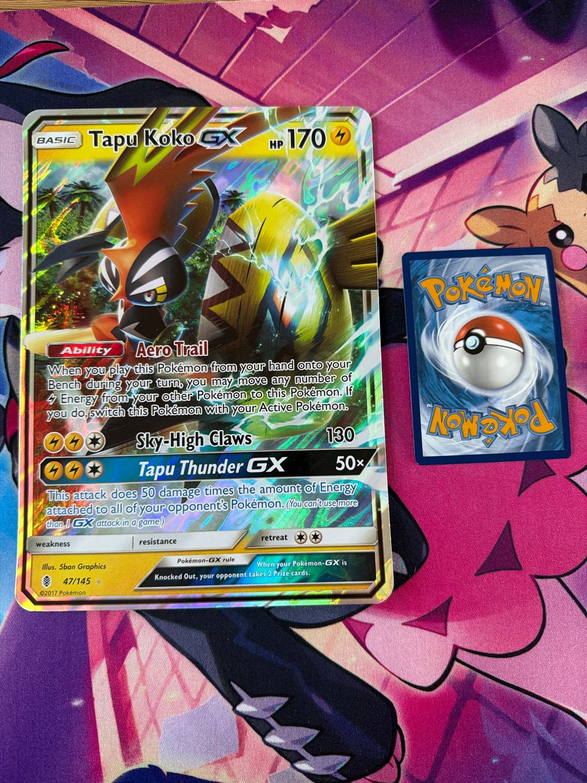 Tapu Koko GX 47/145 Jumbo kaart Pokémon, Ophalen of Verzenden, Zo goed als nieuw, Losse kaart, Foil
