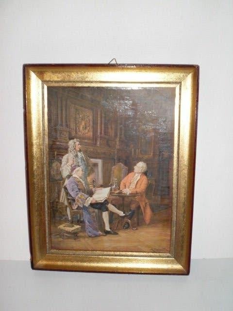 Mannen met pruik in gouden lijst door M. Dovaston, Antiek en Kunst, Kunst | Schilderijen | Klassiek, Ophalen of Verzenden, Bijzondere lijst
