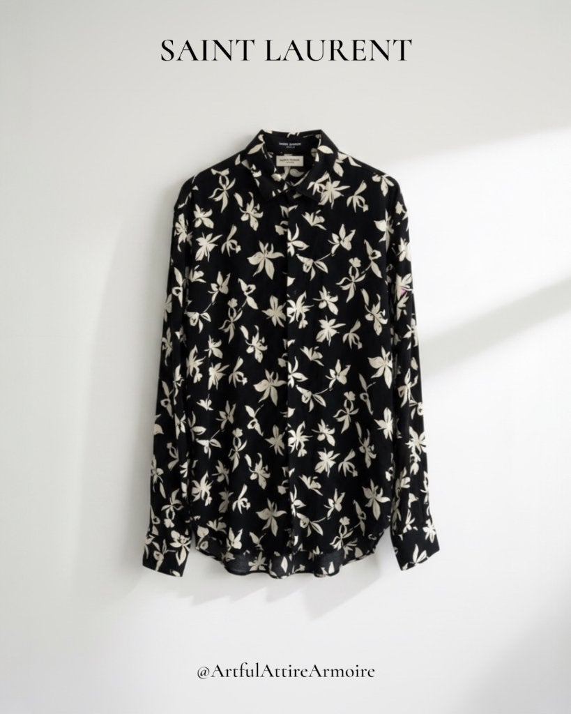 Saint Laurent "Wild Orchid" Floral Silk Shirt, Verzenden, Zo goed als nieuw, Zwart, Saint Laurent
