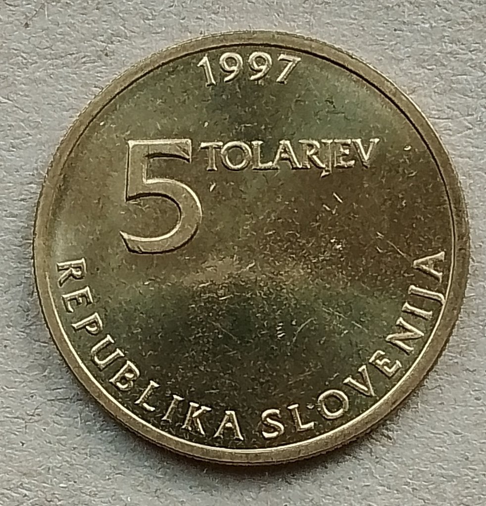 Slovenië, 5 tolarjev 1997  km 38, Ophalen of Verzenden, Overige landen, Losse munt
