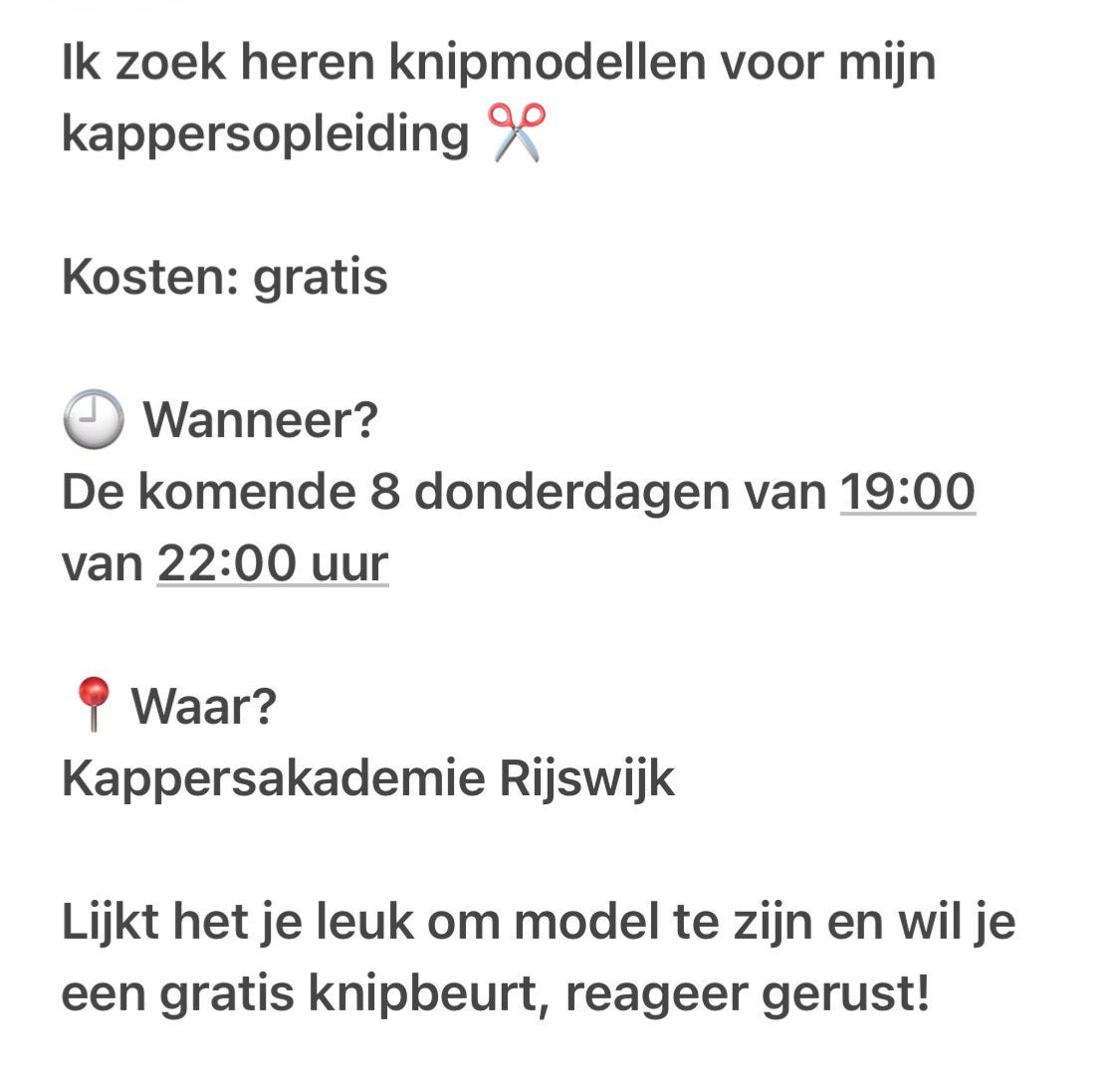 MODEL HAREN KNIPPEN GEZOCHT MAN, Overige uren, Overige niveaus, Starter, Overige vormen
