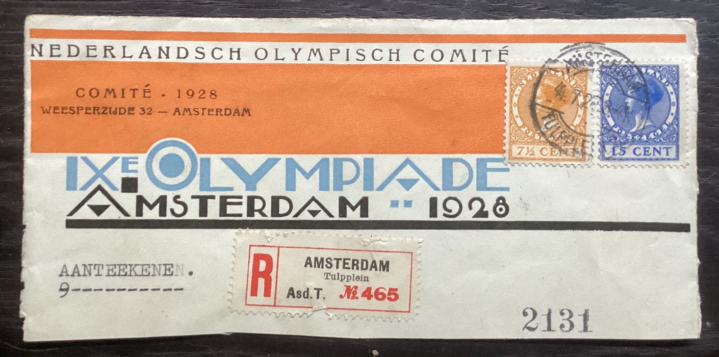 Aangetekende brief/envelop Olympische spelen 1928 Amsterdam, Postzegels en Munten, Brieven en Enveloppen | Nederland, Ophalen of Verzenden
